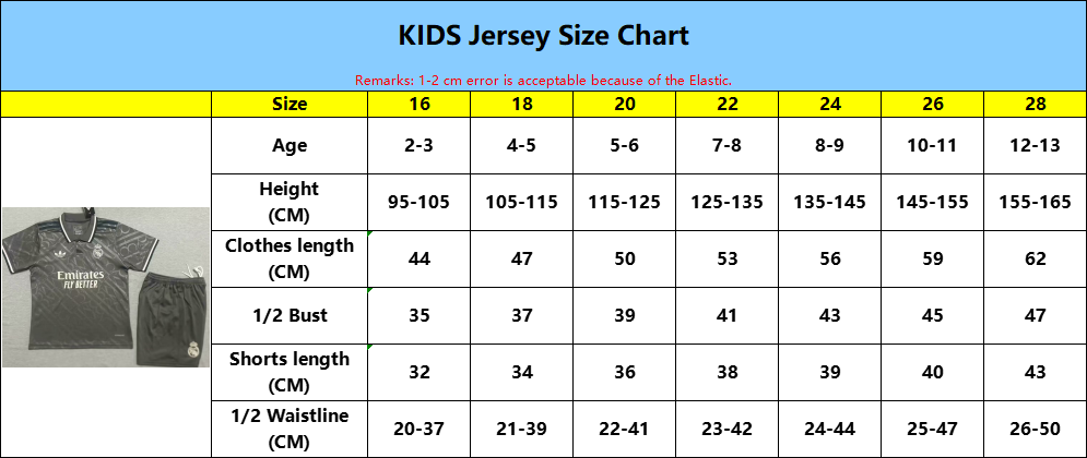 Kids kit size chart